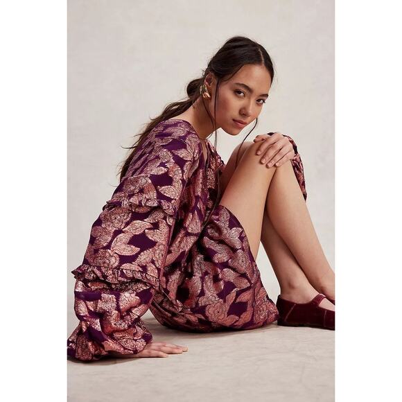 New Free People x Jen's Pirate Booty Rising Star Mini Dress $209 SMALL Burgundy - Picture 1 of 7